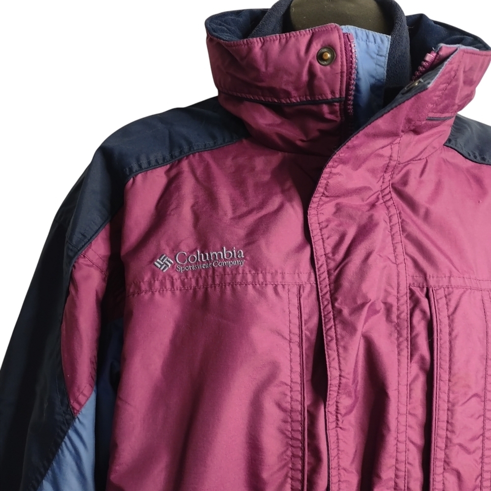 Columbia Mens Removable Fleece  Liner Jacket Burgundy Blue Hooded ZIP Size 18/20 - Picture 3 of 8